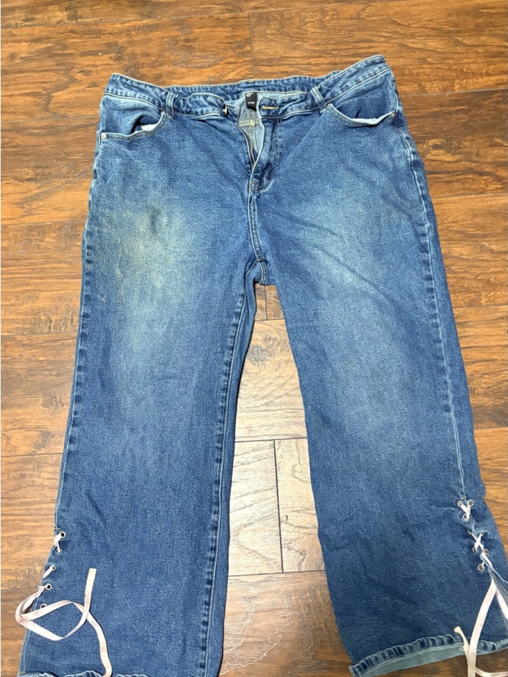 Cider Blue Lace-Up Wide Leg Jeans